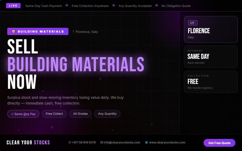 Florence, Italy Non-Moving Building Materials Stock Buyers — Same Day Collection and Pay