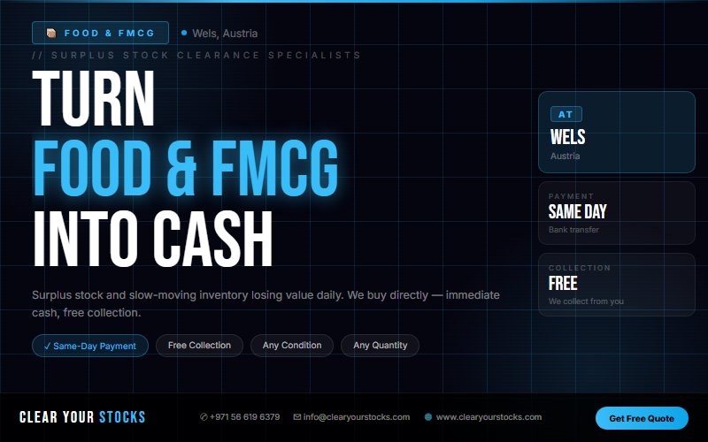 Sell Non-Moving Food & FMCG Inventory Near Wels, Austria — Instant Cash Payment