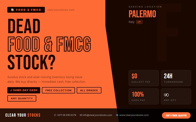 Excess Food & FMCG in Palermo, Italy? We Buy Any Quantity with Immediate Payment