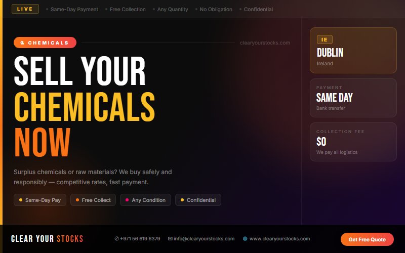 Obsolete Chemicals Inventory in Dublin, Ireland — Turn It Into Cash Now