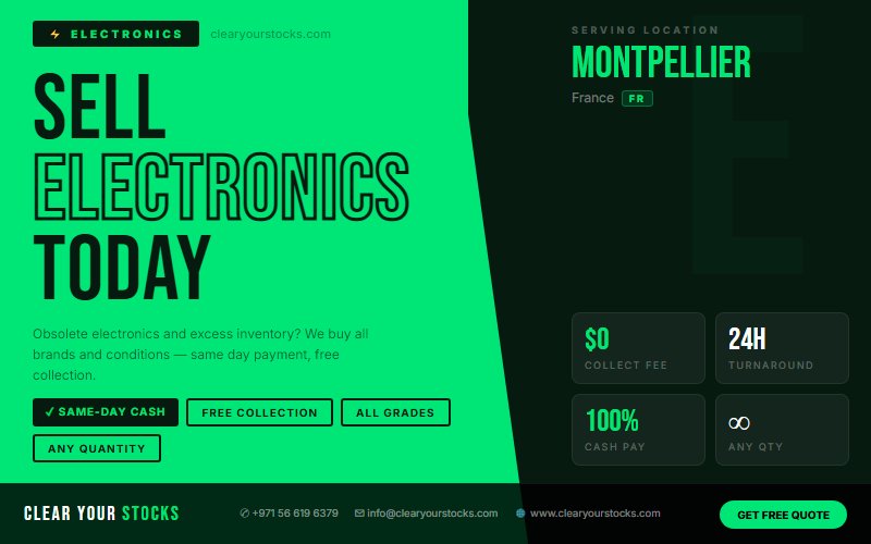Stock d'électronique immobile à Montpellier, France ? Effacez vos actions, achetez-le aujourd'hui