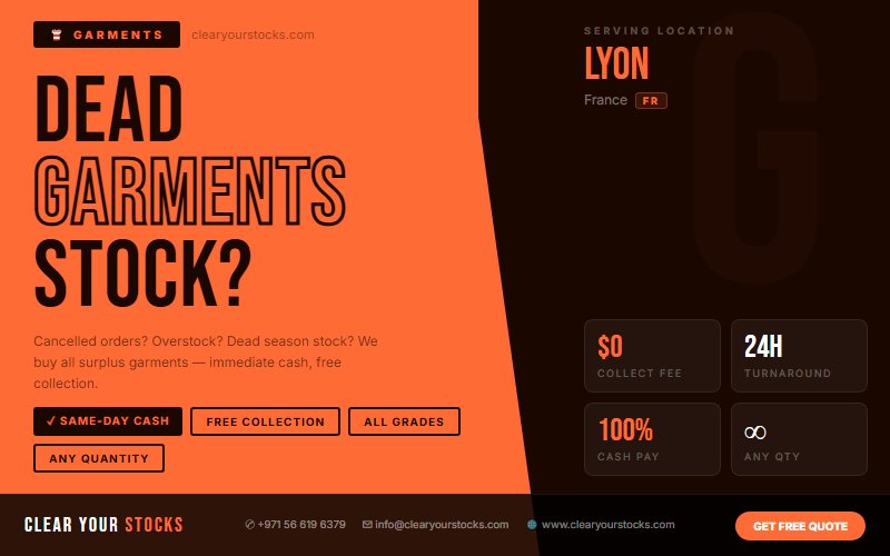 Nous achetons actuellement des stocks excédentaires de vêtements à Lyon, en France