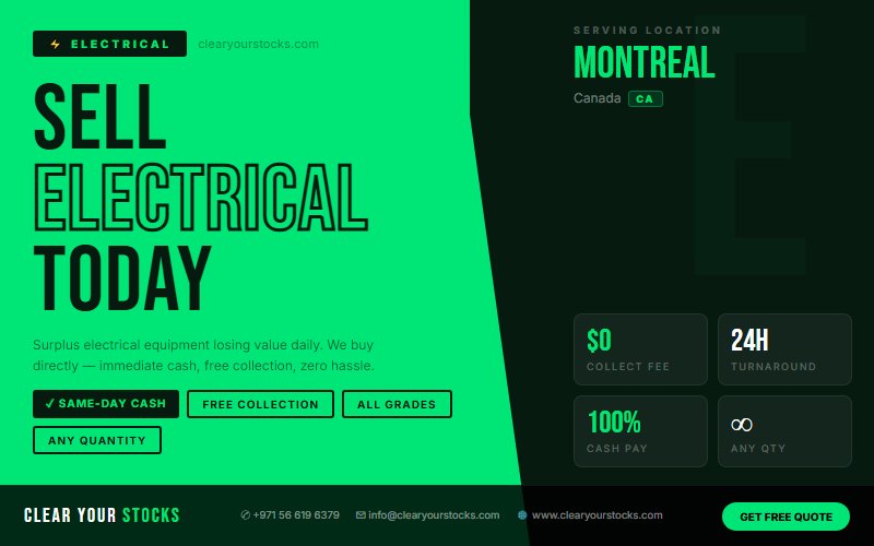 Electrical Stock Clearance Buyers in Montreal, Canada — Any Condition Accepted