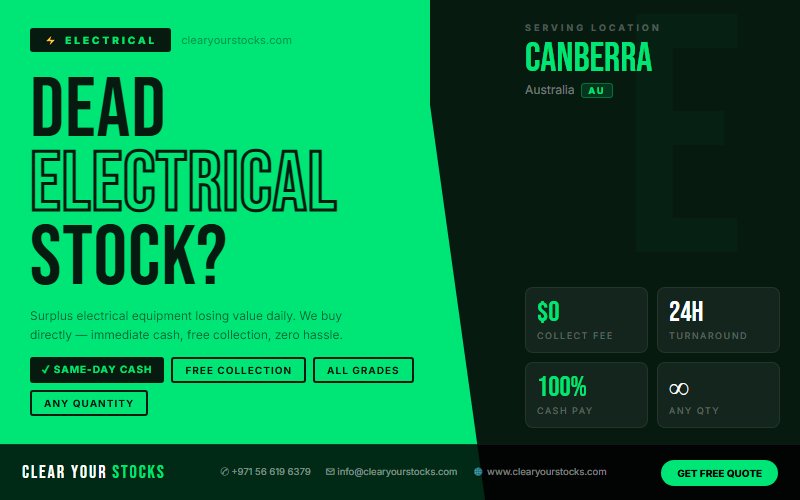 Canberra, Australia Non-Moving Electrical Stock Buyers — Same Day Collection and Pay