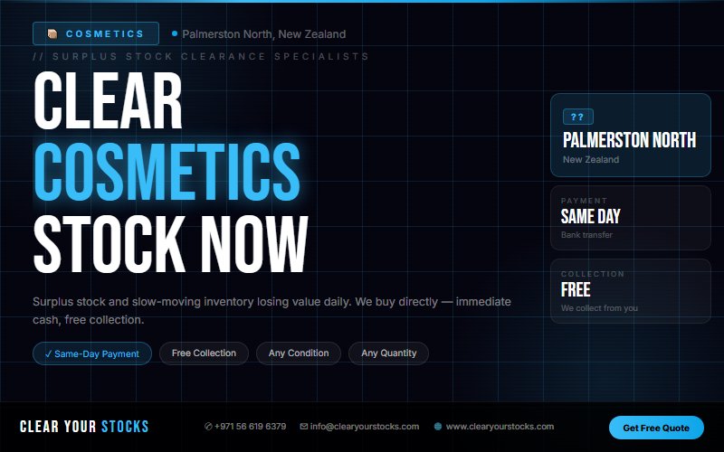 Sell Non-Moving Cosmetics Inventory in Palmerston North, New Zealand — Same Day Payment
