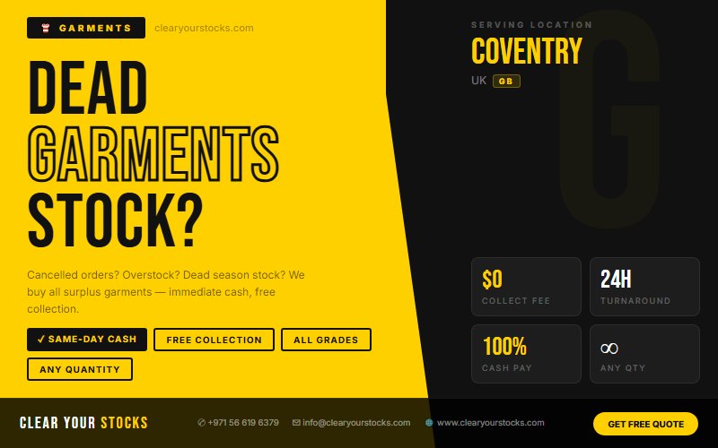 Non-Moving and Obsolete Garments Inventory in Coventry, UK — Sell It Fast