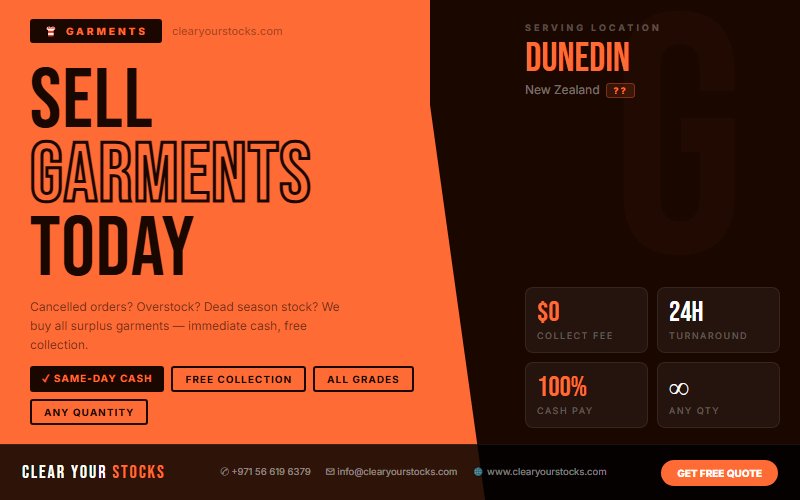 Garments Stock Clearance Buyers in Dunedin, New Zealand — Any Condition Accepted