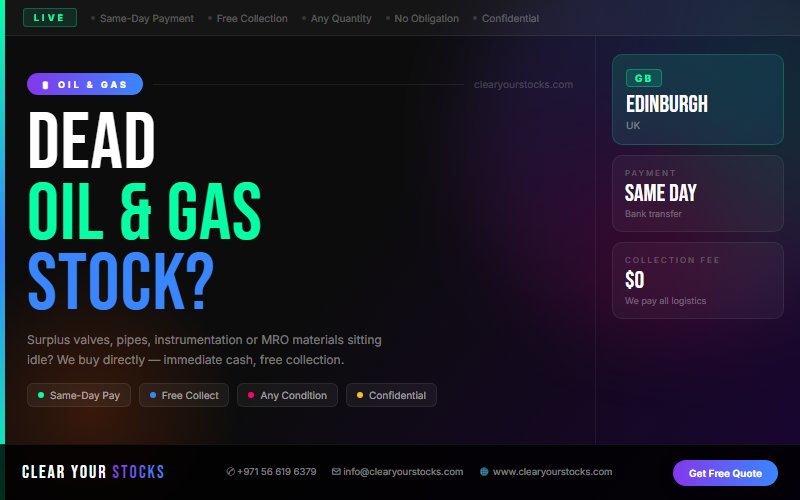 Oil & Gas Inventory Liquidation in Edinburgh, UK — Best Rates, Fast Payment