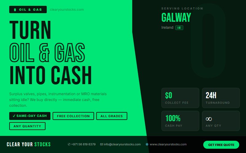Ireland Dead Stock Buyers for Oil & Gas — Any Quantity Near Galway, Ireland