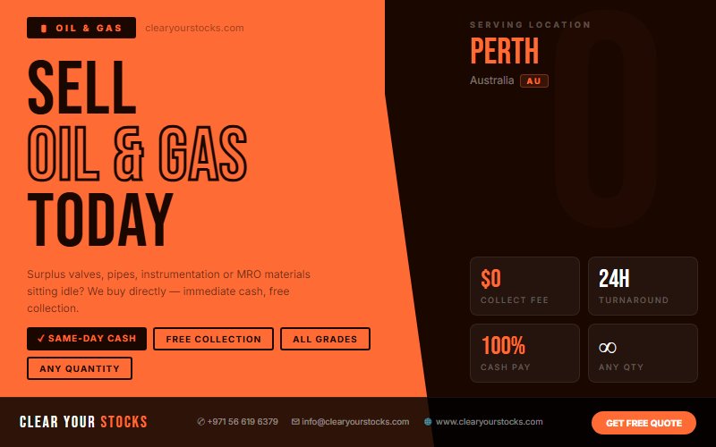 We Purchase Oil & Gas Dead Stock in Perth, Australia — Free Collection, Instant Pay