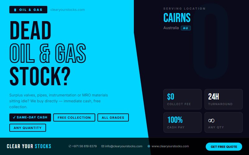 Oil & Gas Dead Stock Buyers Near Cairns, Australia — Free Collection Anywhere