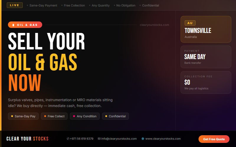 Townsville, Australia Surplus Oil & Gas Stock Buyers — Fair Price, Fast Collection