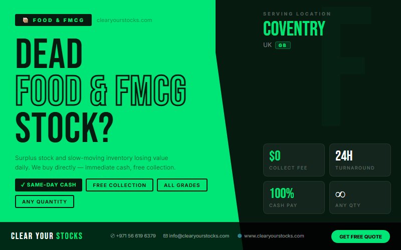 Coventry, UK Warehouse Full of Unsold Food & FMCG? We Clear It Fast