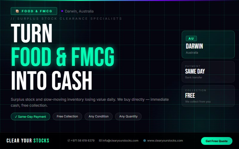 Sell Your Excess Food & FMCG Materials in Darwin, Australia — Quick Fair Payment
