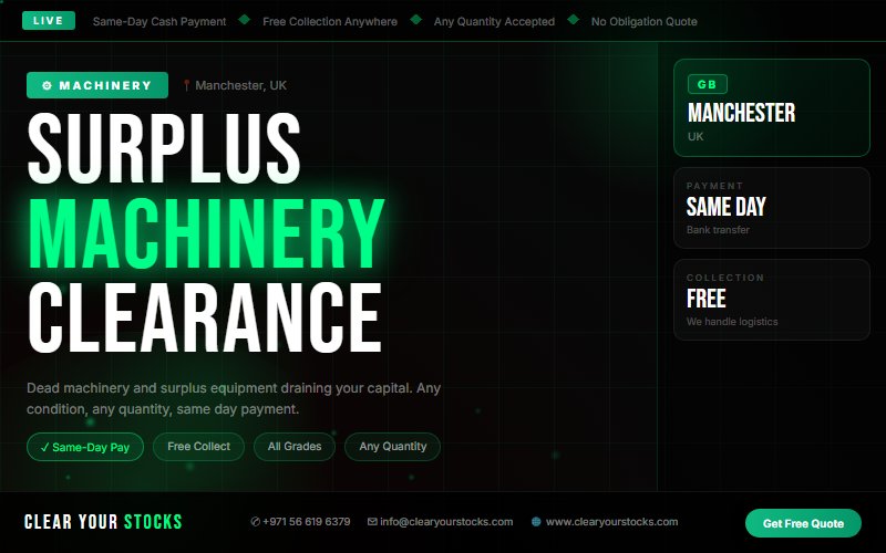 Sell Non-Moving Machinery Inventory in Manchester, UK — Same Day Payment