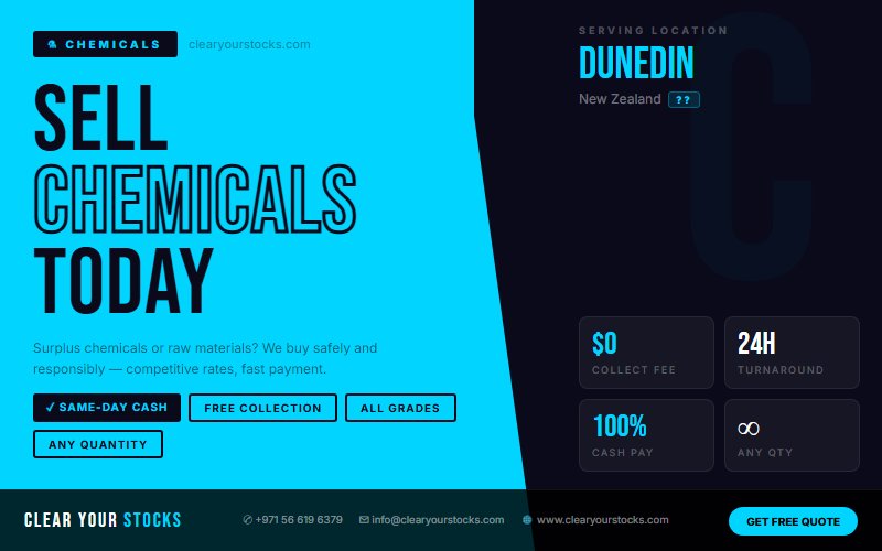 Chemicals Inventory Liquidation in Dunedin, New Zealand — Best Rates, Fast Payment