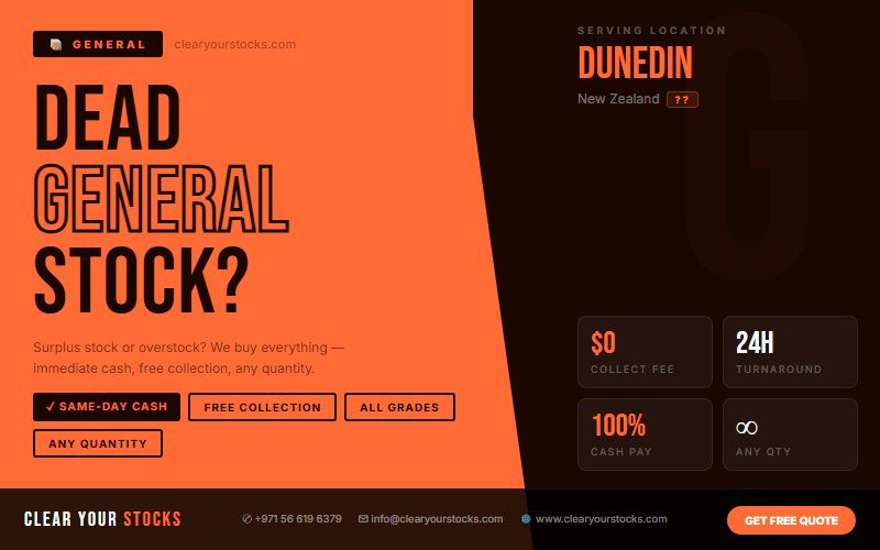 Liquidate Your General Stock in Dunedin, New Zealand — Clear Your Stocks Pays Same Day