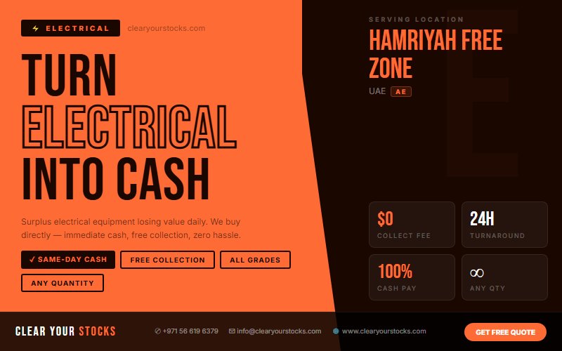 Hamriyah Free Zone, UAE Non-Moving Electrical Stock Buyers — Same Day Collection and Pay