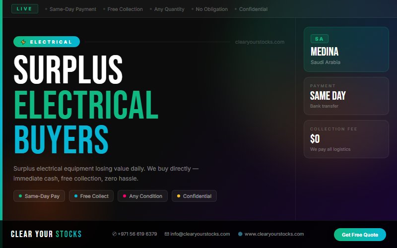 How to Sell Surplus Electrical Stock in Medina, Saudi Arabia and Get Paid the Same Day