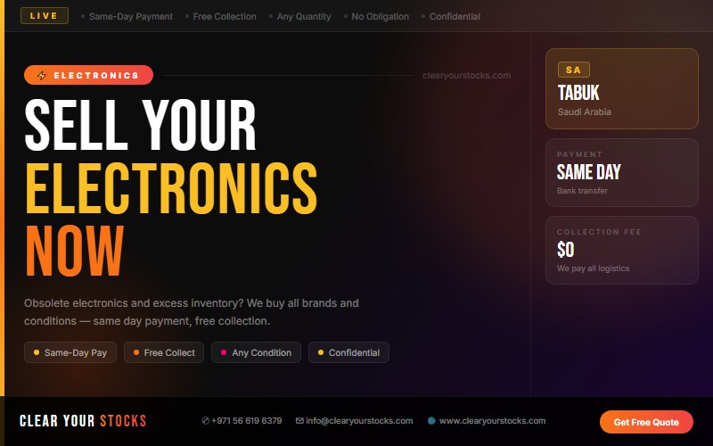 Sell Non-Moving Electronics Inventory in Tabuk, Saudi Arabia — Same Day Payment