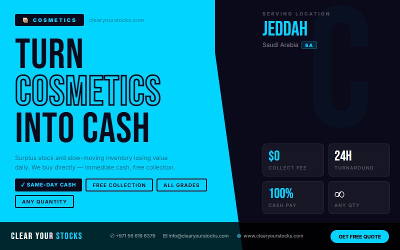 Convert Your Cosmetics Warehouse Surplus in Jeddah, Saudi Arabia to Cash Today