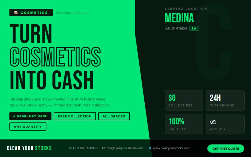 Sell Non-Moving Cosmetics Inventory in Medina, Saudi Arabia — Same Day Payment