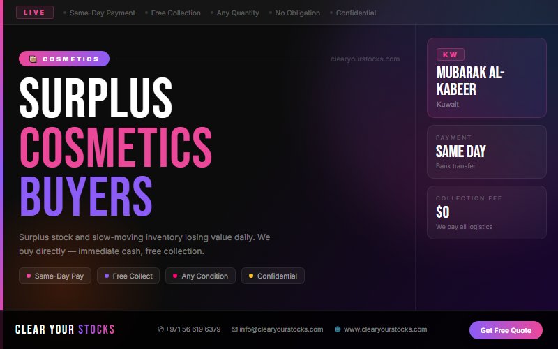 Cosmetics Inventory Liquidation in Mubarak Al-Kabeer, Kuwait — Best Rates, Fast Payment