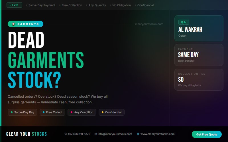 Turn Your Dead Garments Inventory Into Instant Cash in Al Wakrah, Qatar