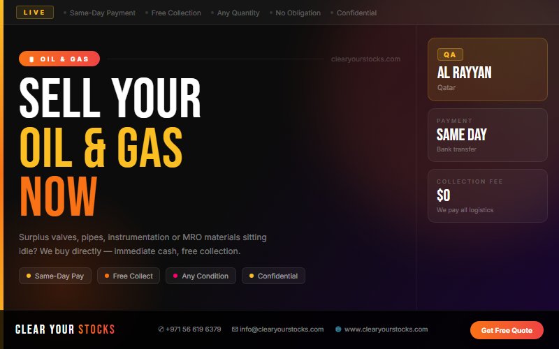 Your Oil & Gas Inventory Is Losing Value in Al Rayyan, Qatar — Sell It Today