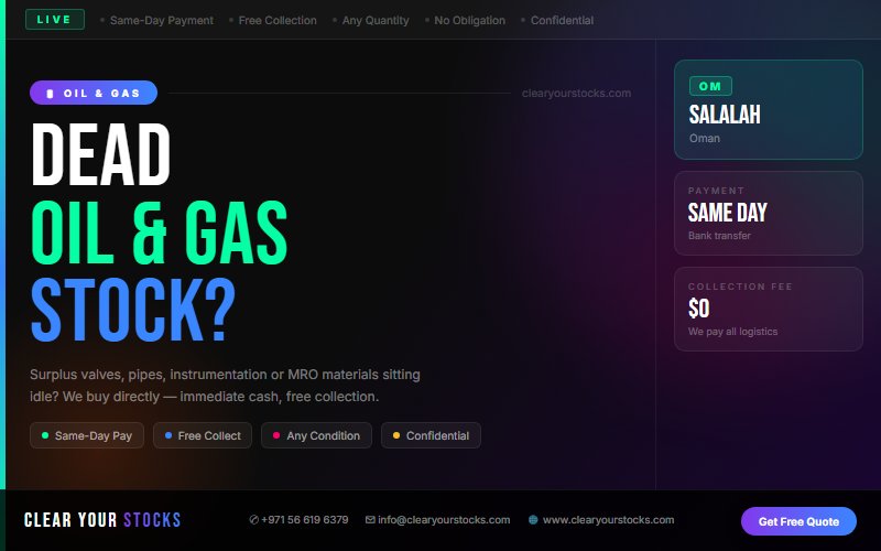 Sell Non-Moving Oil & Gas Inventory Near Salalah, Oman — Instant Cash Payment