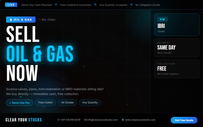 Sell Non-Moving Oil & Gas Inventory in Ibri, Oman — Same Day Payment