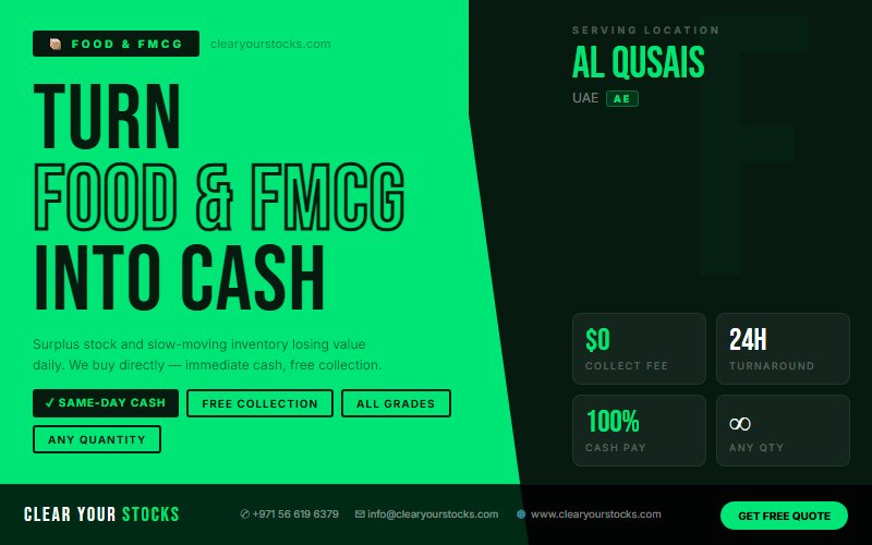 Food & FMCG Inventory Liquidation in Al Qusais, UAE — Best Rates, Fast Payment