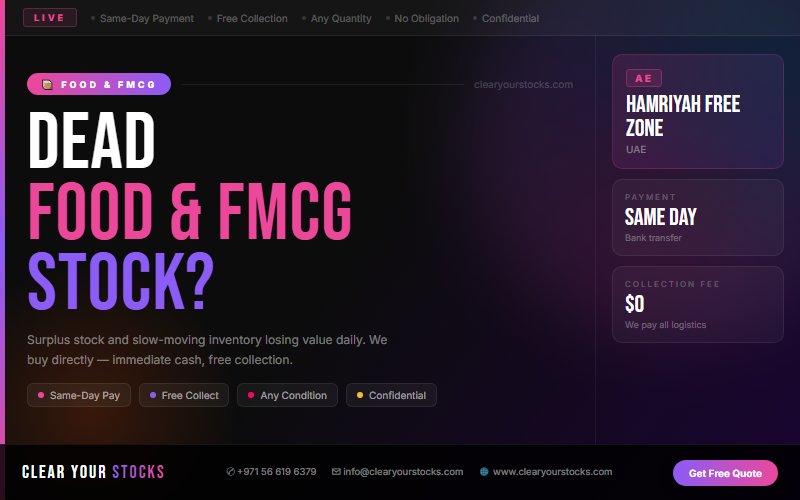Immediate Cash Offer for Food & FMCG Dead Stock in Hamriyah Free Zone, UAE
