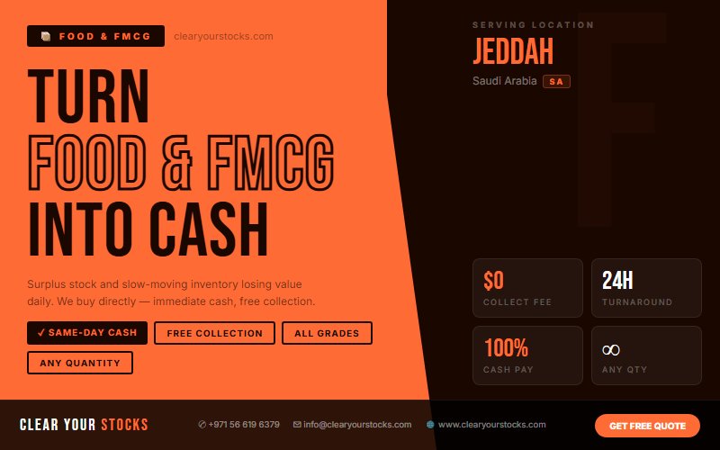 Overstock Food & FMCG in Jeddah, Saudi Arabia? Sell It Today for Immediate Cash
