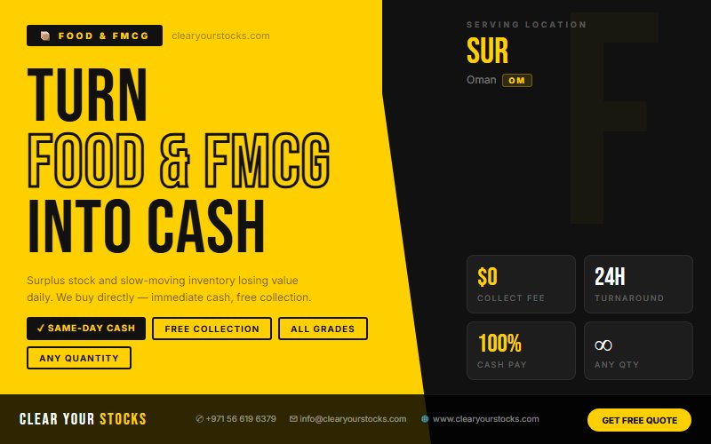 Food & FMCG Inventory Liquidation in Sur, Oman — Best Rates, Fast Payment