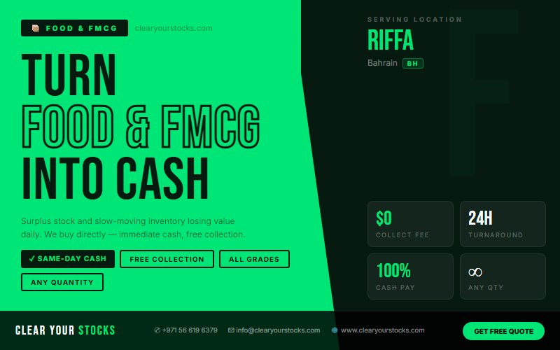 Unsold Food & FMCG Stock Buyers in Riffa, Bahrain — Recover Your Capital Today
