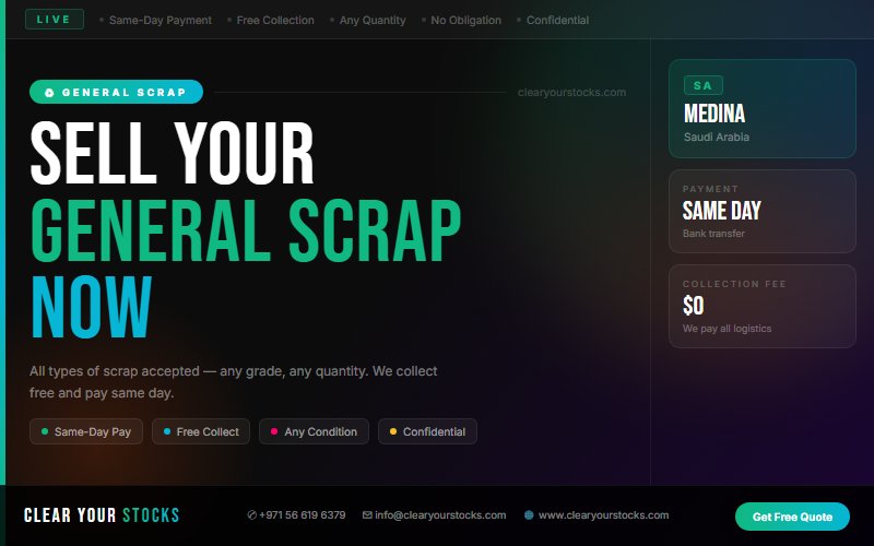 Sell Non-Moving General Scrap Inventory Near Medina, Saudi Arabia — Instant Cash Payment