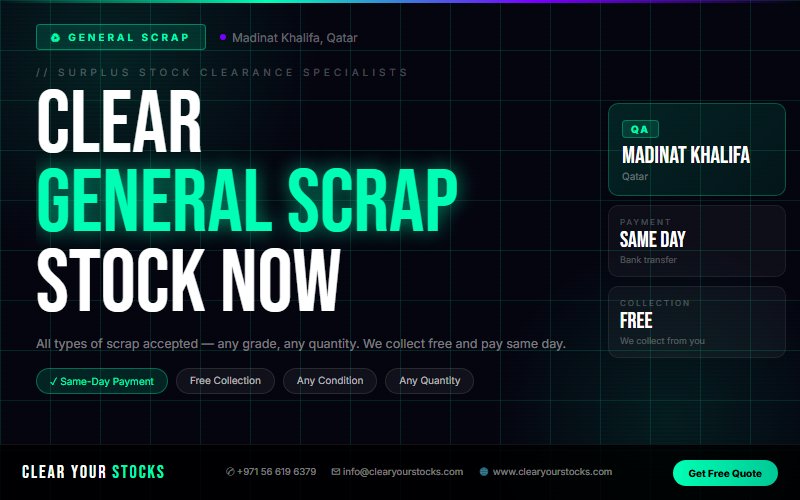 Fastest General Scrap Stock Clearance in Madinat Khalifa, Qatar — Any Condition, Any Quantity