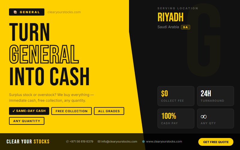 Riyadh, Saudi Arabia Non-Moving General Stock Buyers — Same Day Collection and Pay
