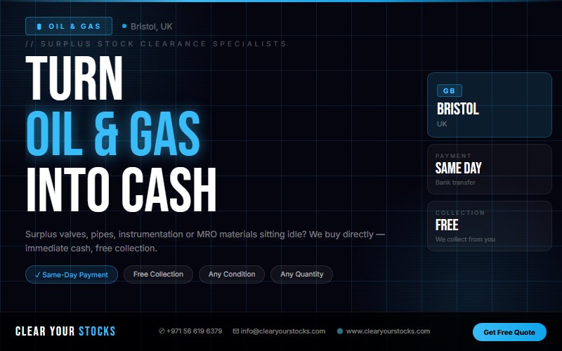 Dead Stock Buyers Near Bristol, UK — Oil & Gas Clearance with Same Day Pay