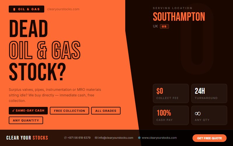 Convert Your Oil & Gas Warehouse Surplus in Southampton, UK to Cash Today