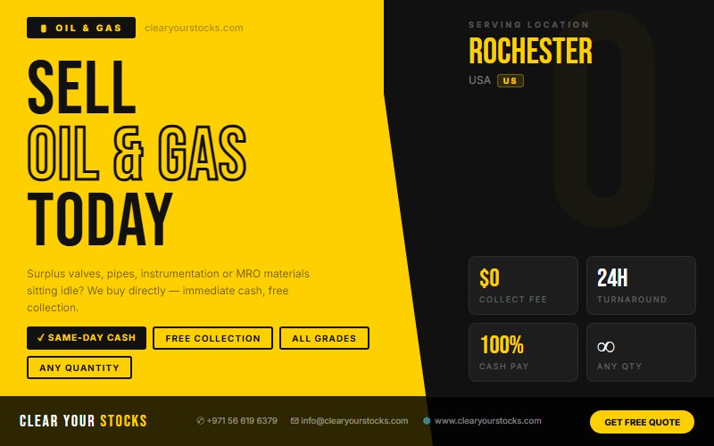 Fastest Oil & Gas Stock Clearance in Rochester, USA — Any Condition, Any Quantity