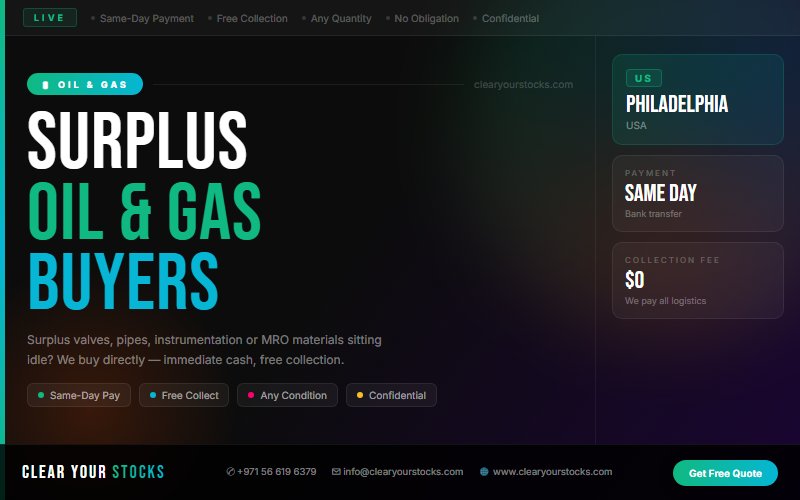 Top Surplus Oil & Gas Buyers in USA — Philadelphia, USA Collection Available