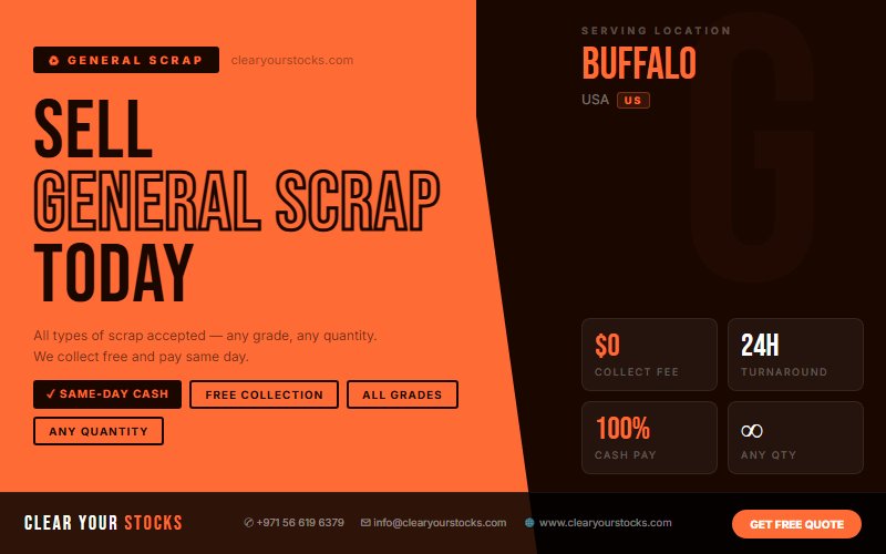 Buffalo, USA Non-Moving General Scrap Stock Buyers — Same Day Collection and Pay