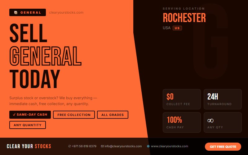 Excess General in Rochester, USA? We Buy Any Quantity with Immediate Payment