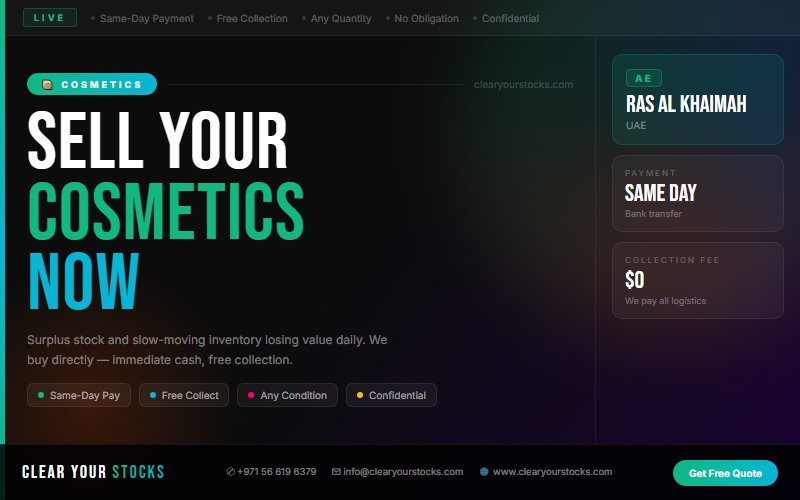 Liquidate Your Cosmetics Stock in Ras Al Khaimah, UAE — Clear Your Stocks Pays Same Day