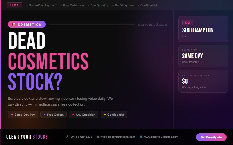 Dead Stock Buyers Near Southampton, UK — Cosmetics Clearance with Same Day Pay