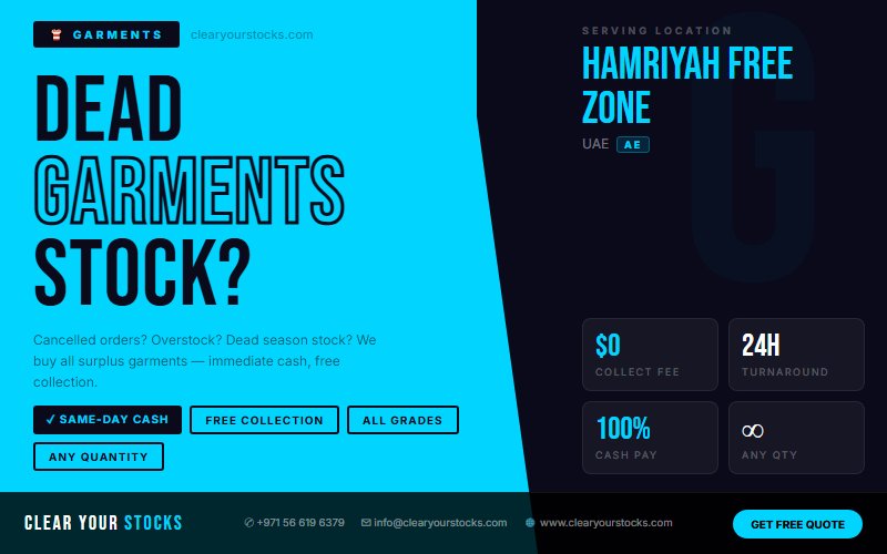 Liquidate Your Garments Stock in Hamriyah Free Zone, UAE — Clear Your Stocks Pays Same Day