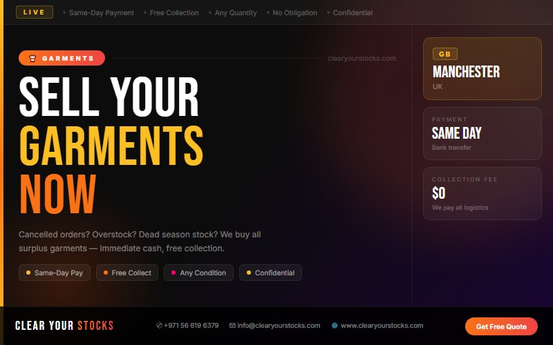 Garments Inventory Liquidation in Manchester, UK — Best Rates, Fast Payment