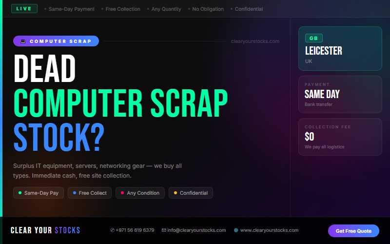 Computer Scrap Inventory Liquidation in Leicester, UK — Best Rates, Fast Payment